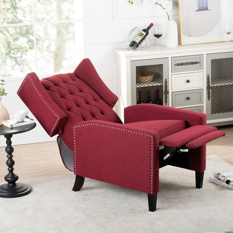 Manual Wing Chair Recliner, High Colorfastness Fabric Chair with Deep Tufted Back | Silver Nailhead Trim, 3 Adjustable Positions for All-Day Comfort