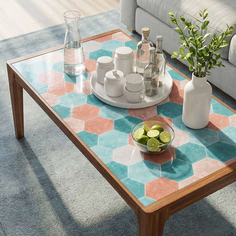 Roll of Self-adhesive Tile-Effect PVC Flooring