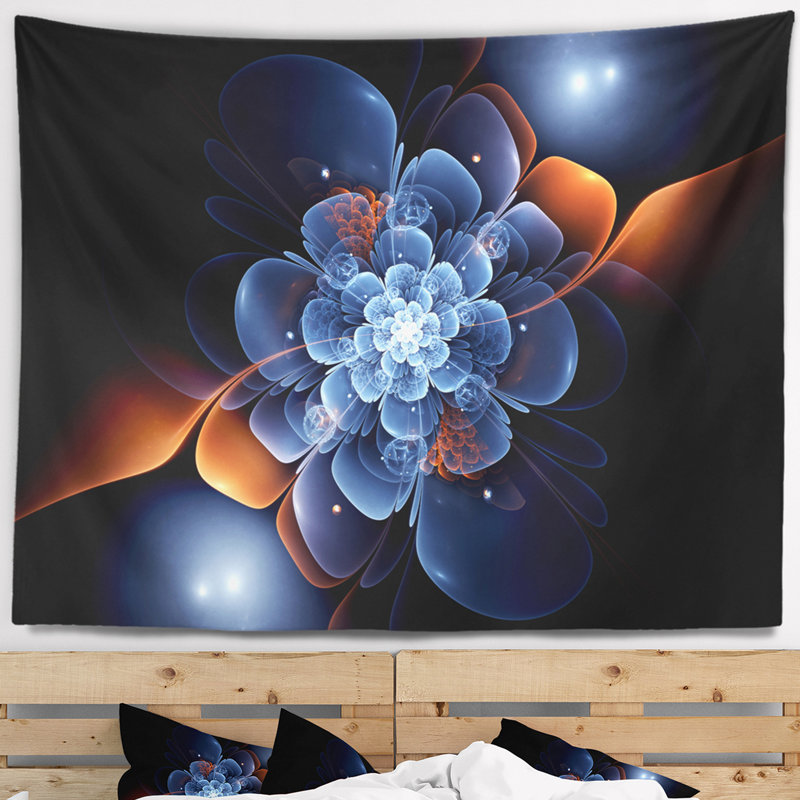 Tapisserie fleur fractale avec flamme orange, H 50 po x l 60 po