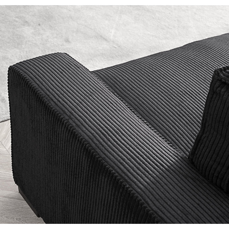 Corduroy Sofa With Sleek Design, 3 Seater Couch, Black