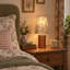 Lampe de table en noyer avec abat-jour en tissu à motif floral, petite lampe de chevet de 33 cm pour chambre, table de chevet et salon
