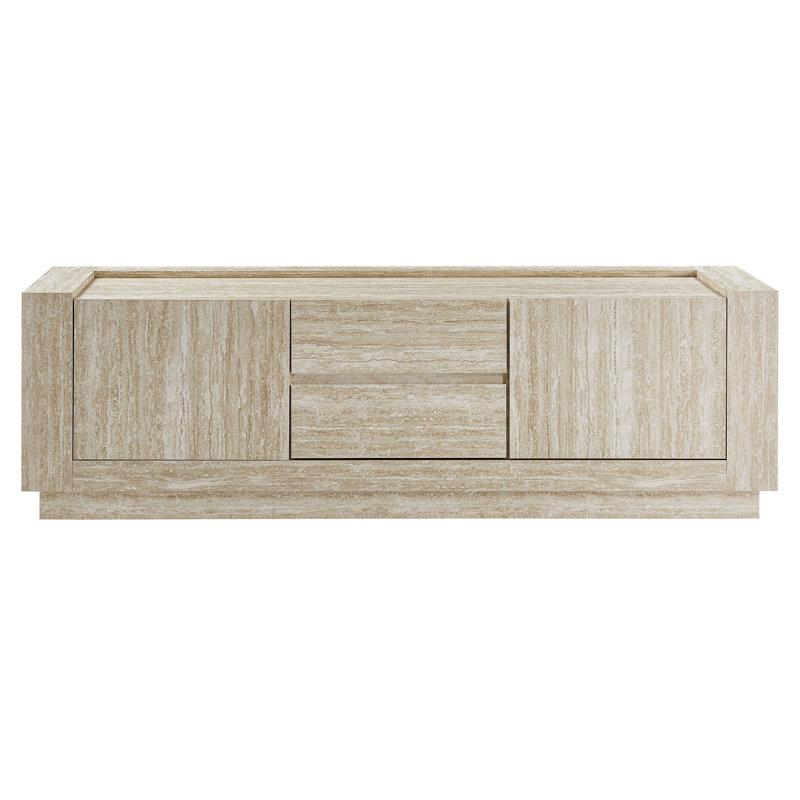 Hollis 59" Light Brown Travertine Laminate TV Stand with Cabinet
