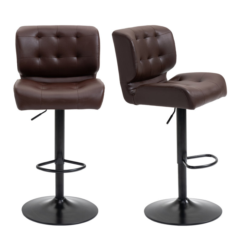 Homcom Bar Height Bar Stools Set Of 2 With Adjustable Seat, Thick Padded Cushion And Metal Footrest For Home Bar