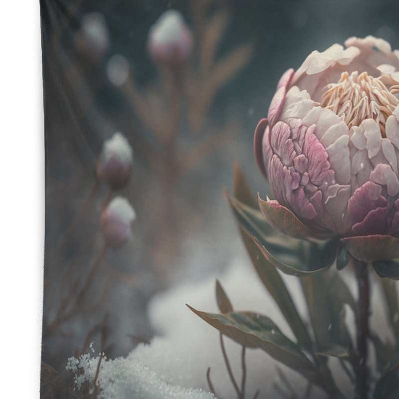 Tapisserie en polyester avec pivoines roses en hiver II, H 32 po x l 39 po