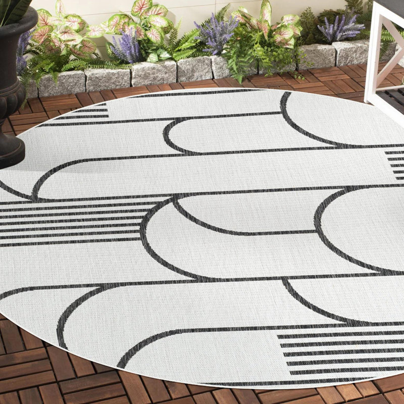 Tapis intérieur / extérieur d'extérieur moderne, Rond 13 pi 1 po