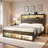Sherell Bed Frame with Bookcase Storage Headboard and Footboard, LED Lights, Charging Station-412094637-409050994