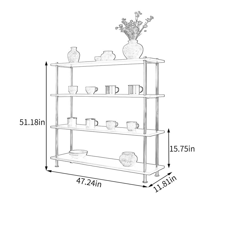 Tablette de présentation argentée, H 51,18 po x l 47,24 po x P 11,81 po
