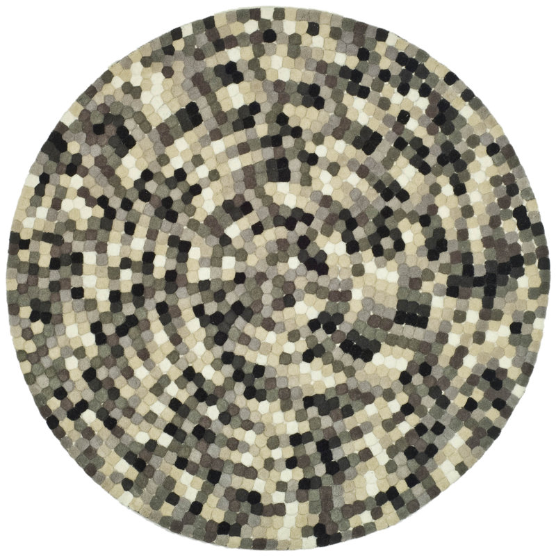 Tapis ivoire / gris en laine touffeté à la main Steuart, Rond 8 pi