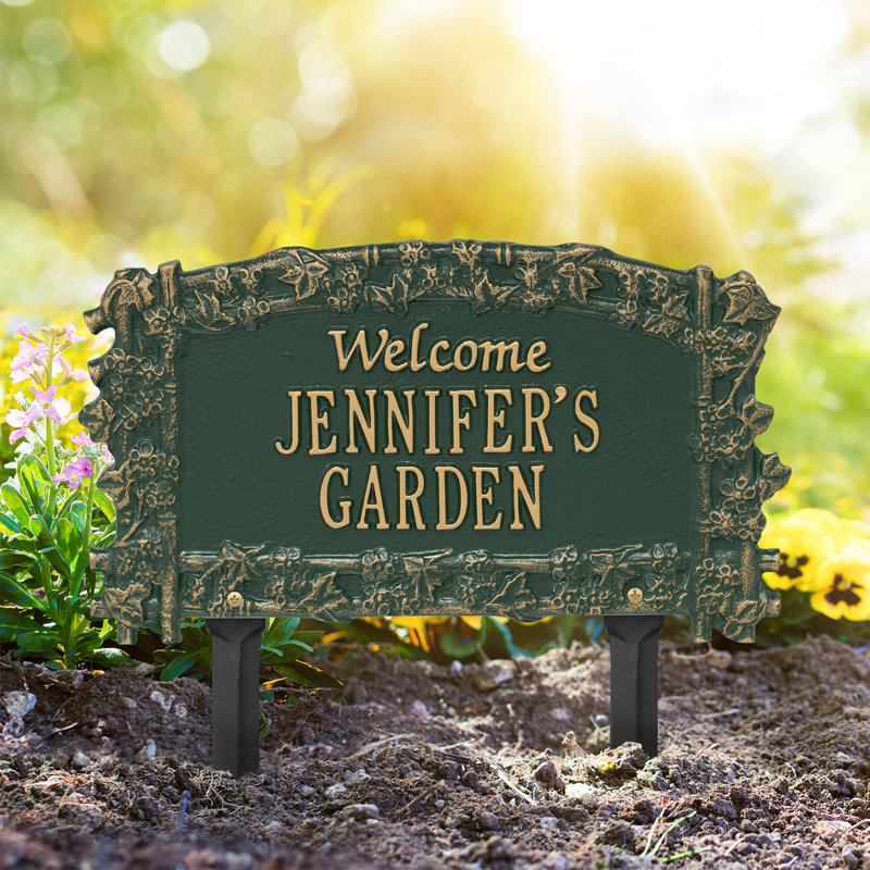 Ivy Trellis Welcome Personalized Garden Sign, Green/Gold, Yes