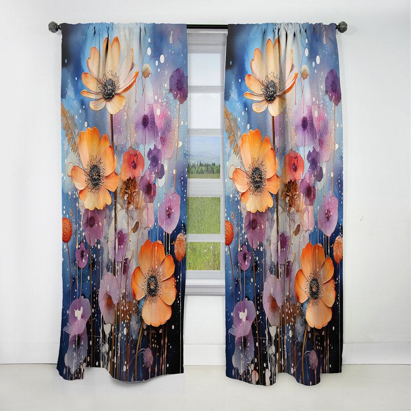 Borah - Rideau Violets - Rideau occultant à motif floral - 1 panneau, L 52 po x L 95 po