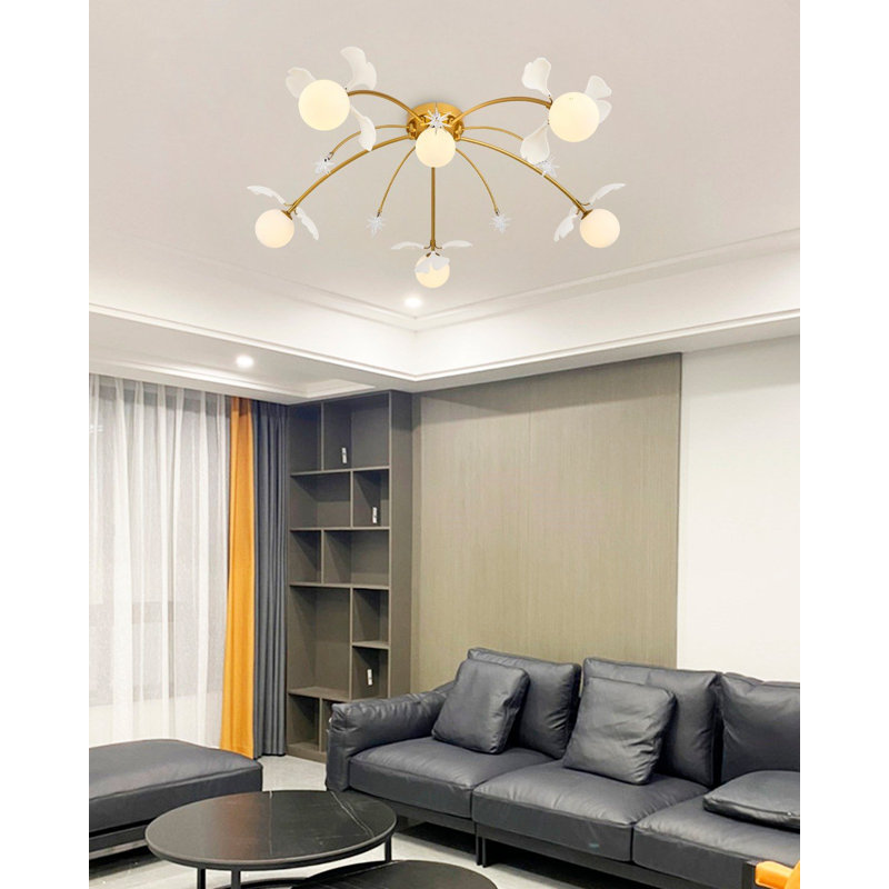 Elegant Yellow Chandelier with Metal Body & Opal Glass Cap, 39.4 in Diameter x 11.8 in Height | Assembled Design, Socket for 6 x 5W G9 Bulbs (Not Included) | Stylish Lighting for Modern Dining Rooms & Living Spaces