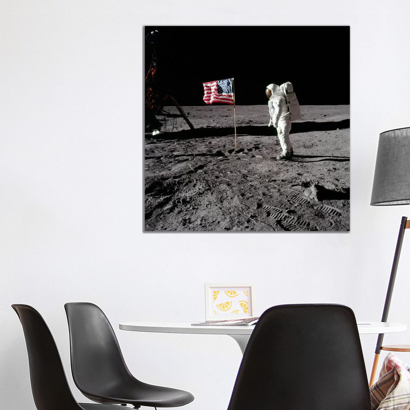 Neil Armstrong Placing American Flag On The Moon by NASA - Wrapped Canvas Gallery-Wrapped Canvas Giclée