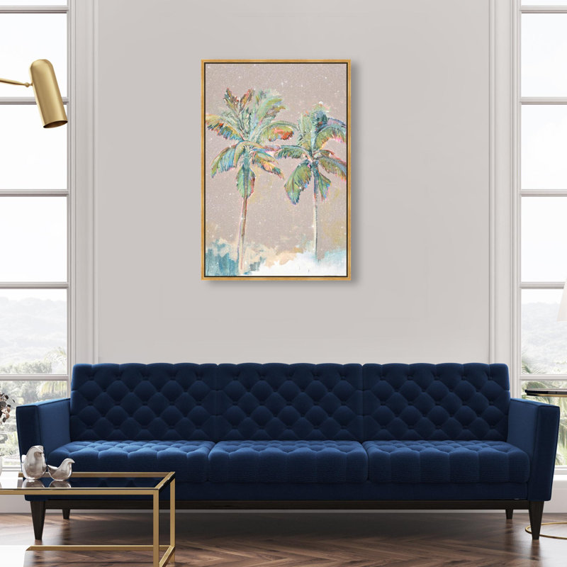 Oliver Gal Michaela Nessim - Inevitable Joy Sunset Palms Floral and Botanical - Diamond Dust Framed Canvas Art, 37" H x 25" W