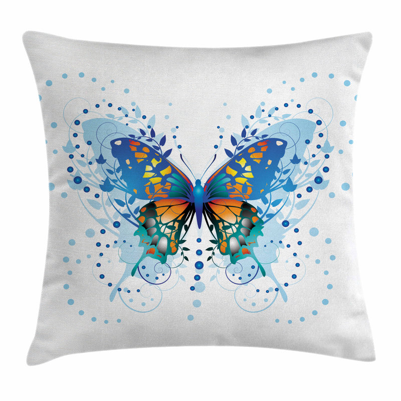 Blue and Orange Butterfly Polyester Pillow Cover 24" x 24"