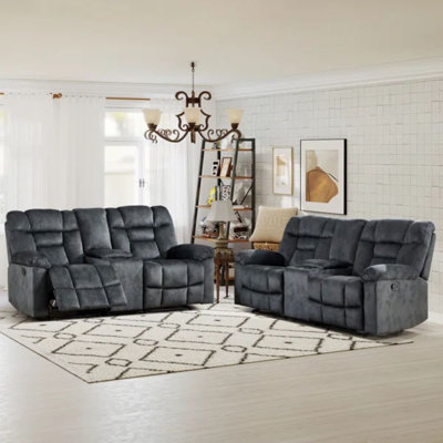 Canapé inclinable manuel moderne en microfibre avec console centrale et porte-gobelets (ensemble de 2)