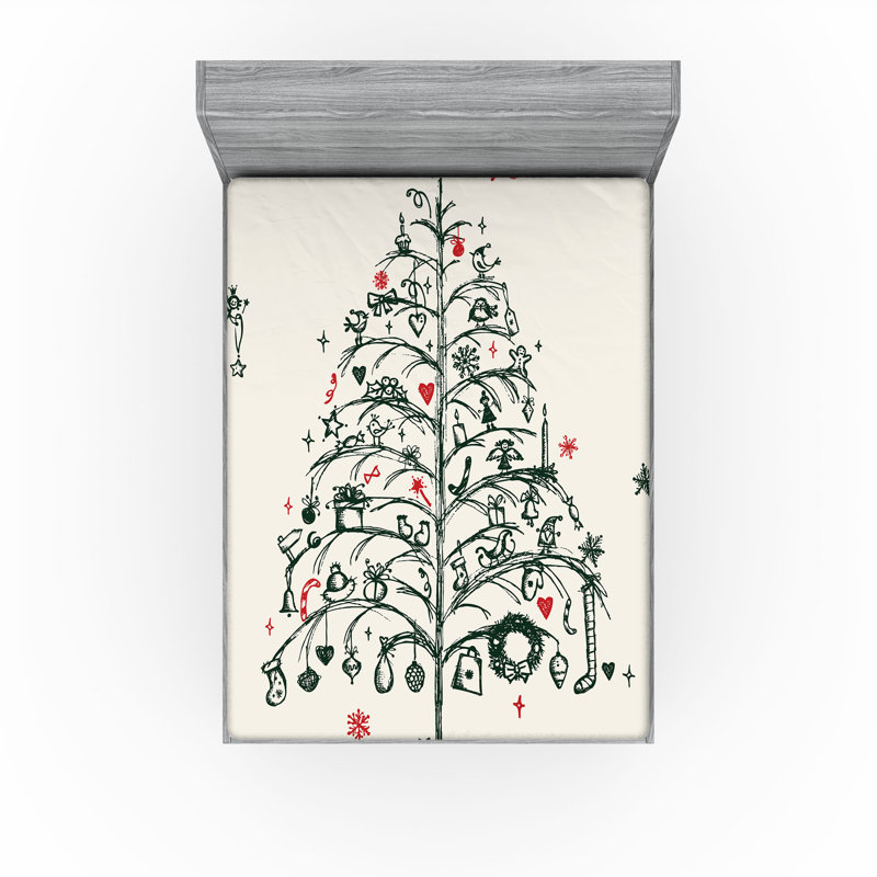 Ensemble de 2 draps-housse Ambesonne - Arbre et fées - rouge et vert, Drap-housse très grand californien