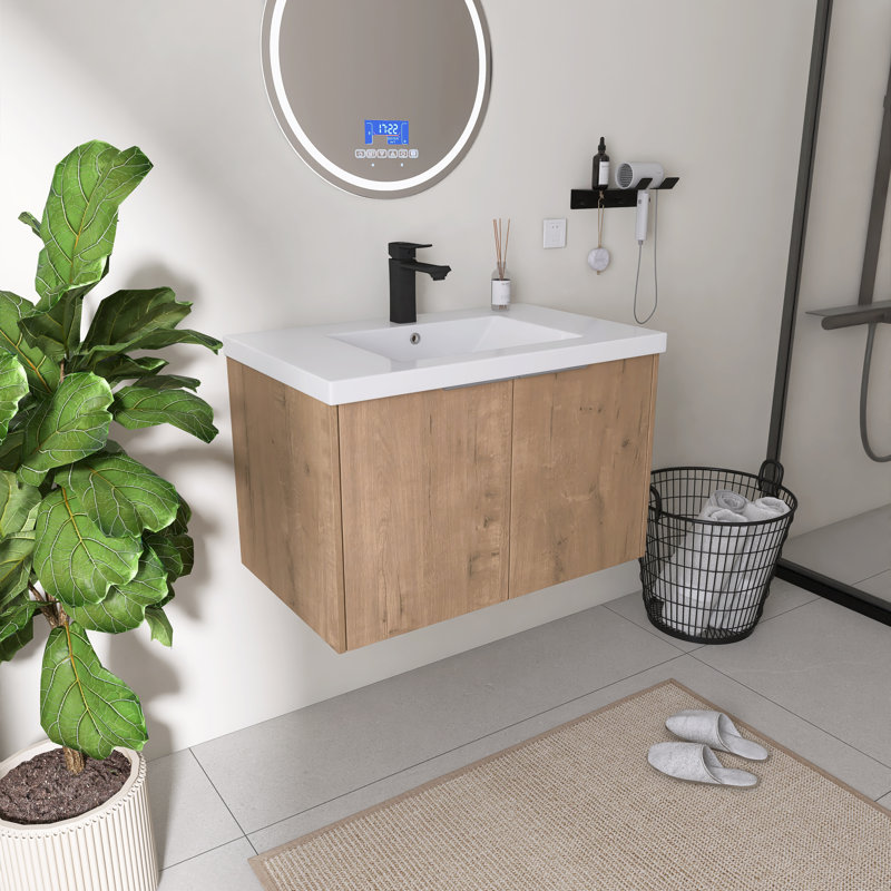 Ensemble de meuble-lavabo mural simple 30 po avec lavabo en résine Acorn, H 19,38 po x l 30 po x P 18,18 po, Beige