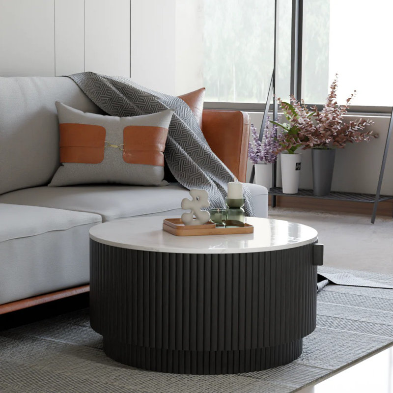 Table basse ronde en marbre blanc Bensinger