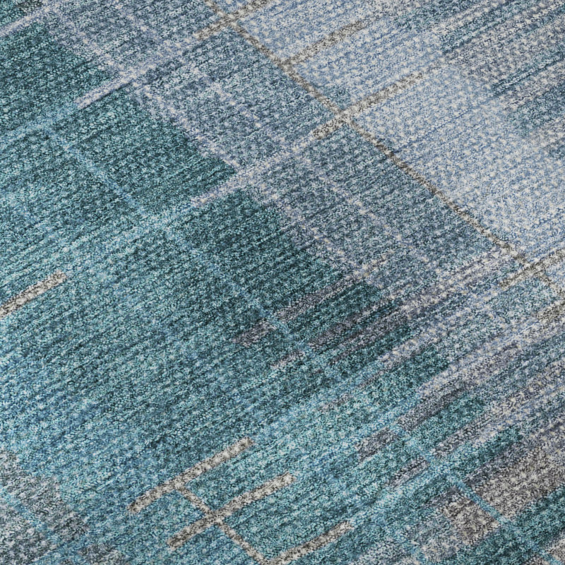 Premium Machine Washable Mayfield AMF2261 Striped Rug, Teal, 8' x 10'