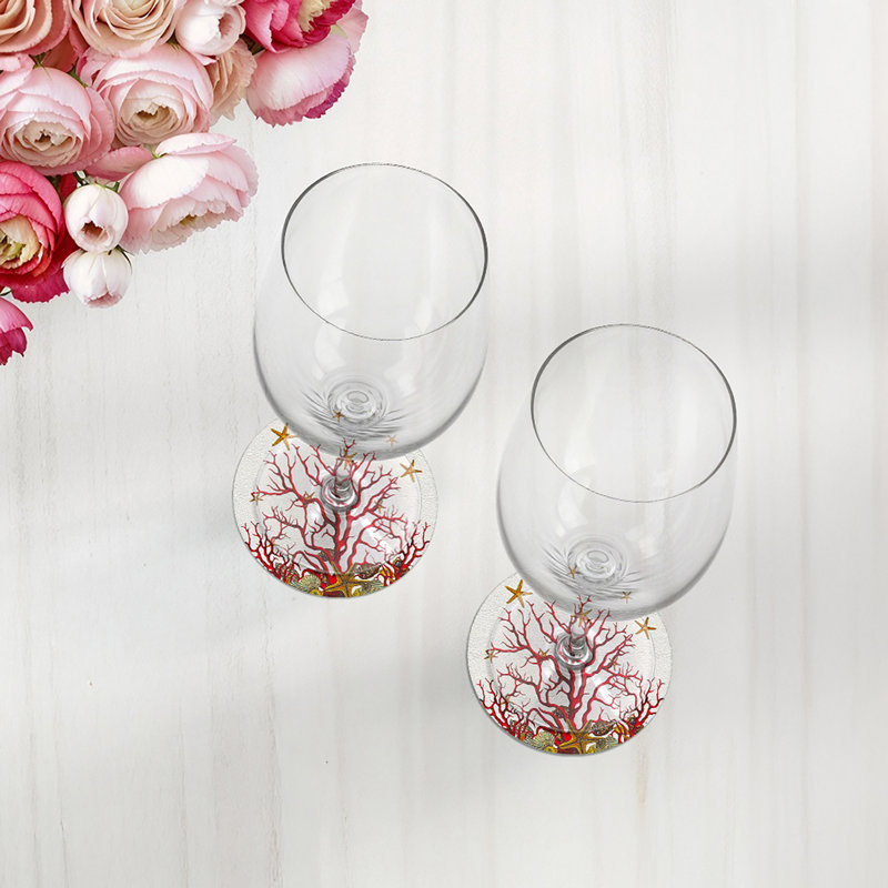 Sous-verres ronds corail, Rouge et blanc