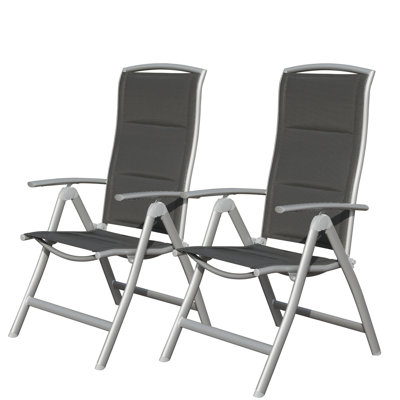 2 chaises d'extérieur inclinables, structure en aluminium. Gris foncé Pieds pliables. Large. Confortable pour les chaises pliantes de plage, de terrasse, de jardin, de camping, de 2, avec cadre gris. Réglable avec siège rembourré doux
