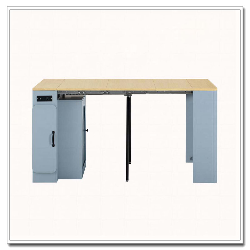 Table de salle à manger extensible avec 3 rallonges amovibles et armoire compacte, Bleu