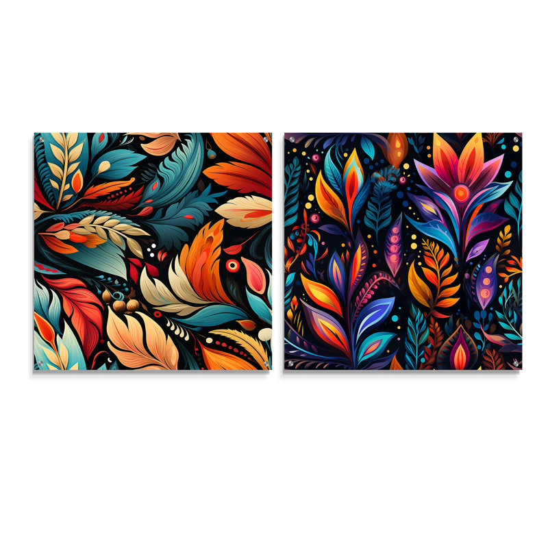 Aleyna - Ensemble de 2 peintures murales abstraites en acrylique Boho, H 16 po x l 33 po