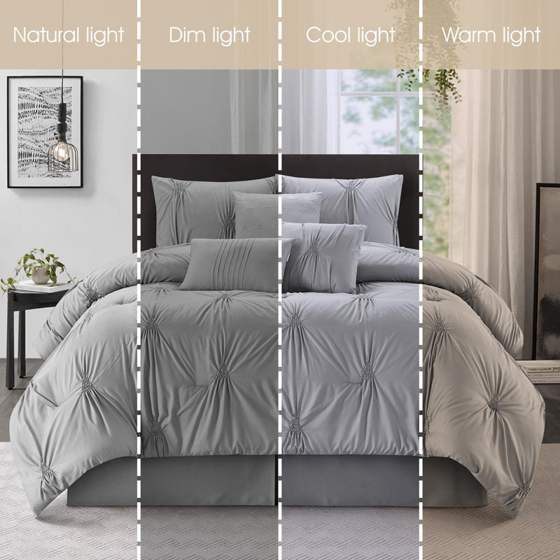 Nargiz Polyester Comforter Set, King Comforter + 6 Additional Pieces, Gray