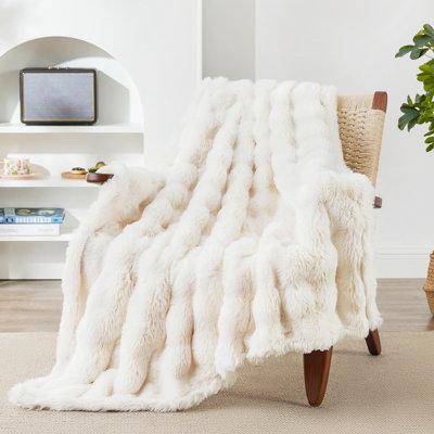 EXQ Home Fluffy Rabbit Faux Fur Throw Blanket for Couch Beige