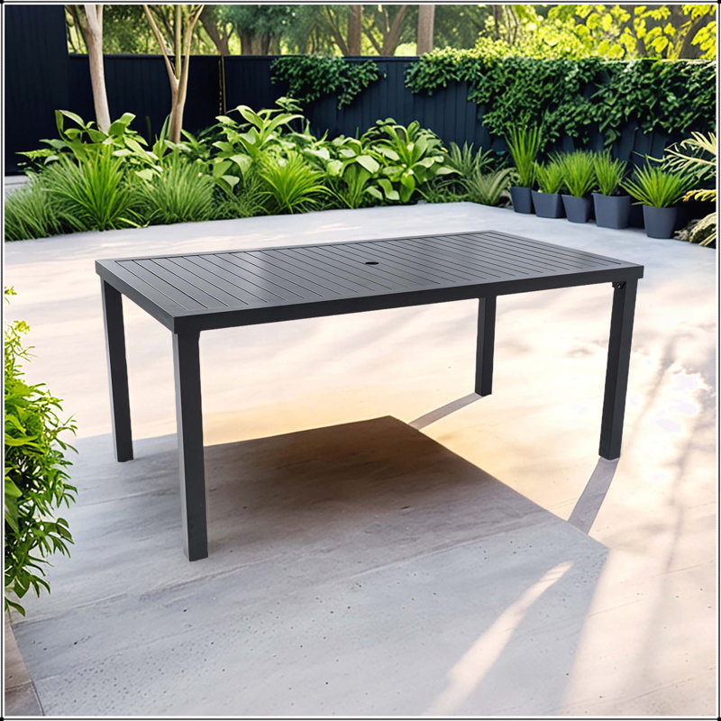Modern 35.5"x67" Rectangular Outdoor Patio Dining Table with Post-Leg Design