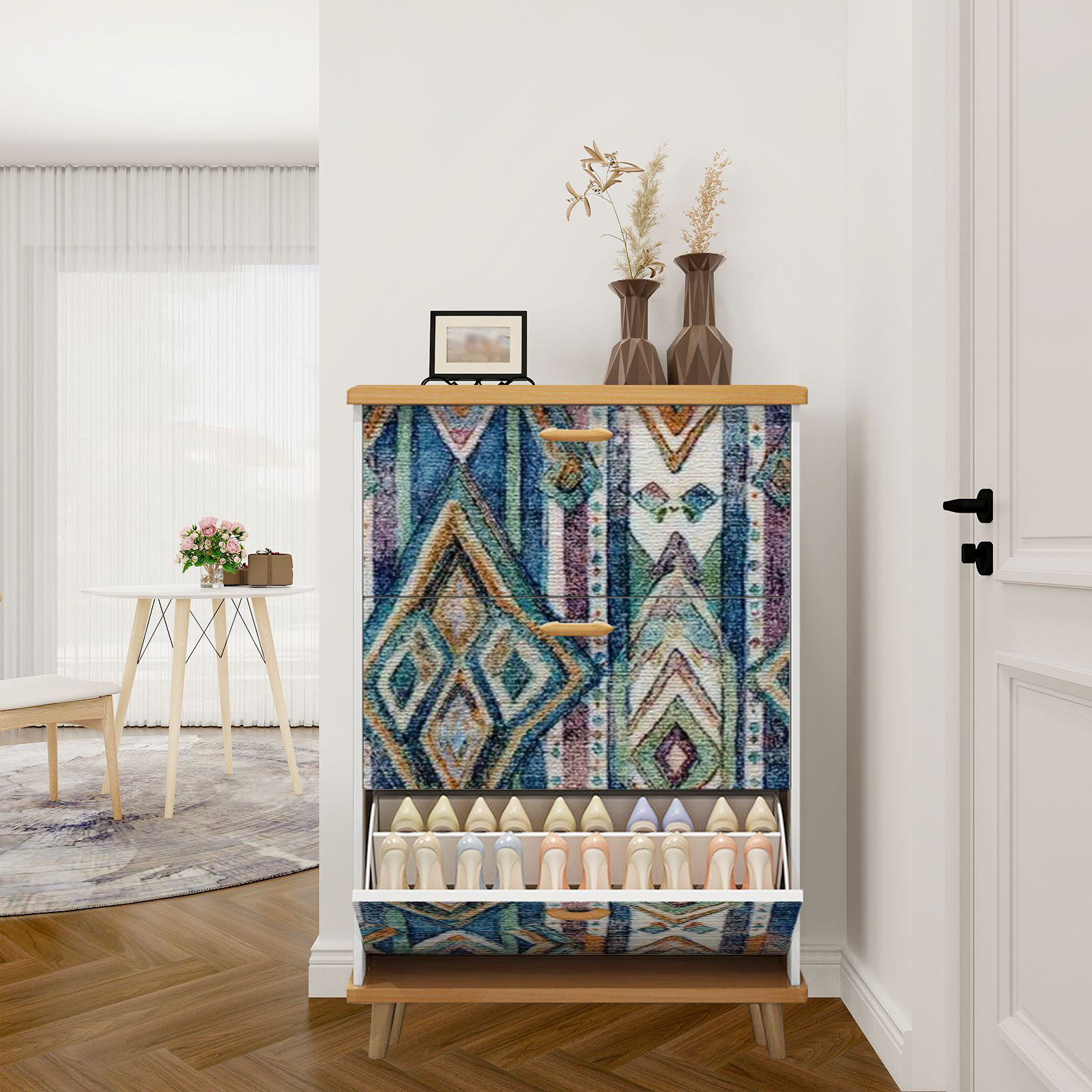 East Urban Home Shoe Storage Cabinet with 3 Flip Drawers for Carpet ...