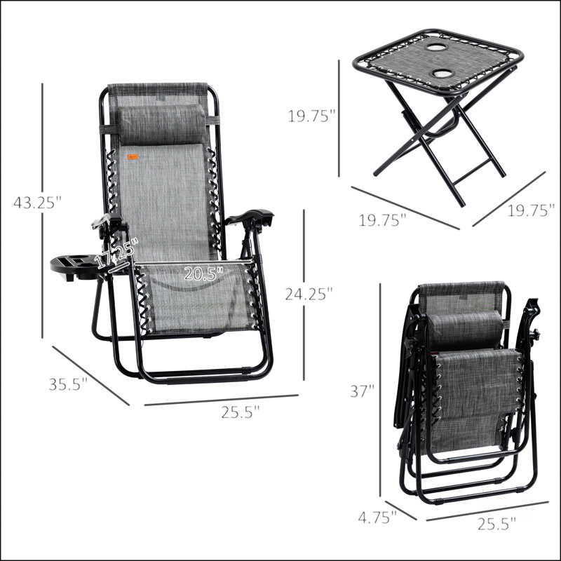 Portable Zero Gravity Chair Set With Side Table For Various Occasions, Grey