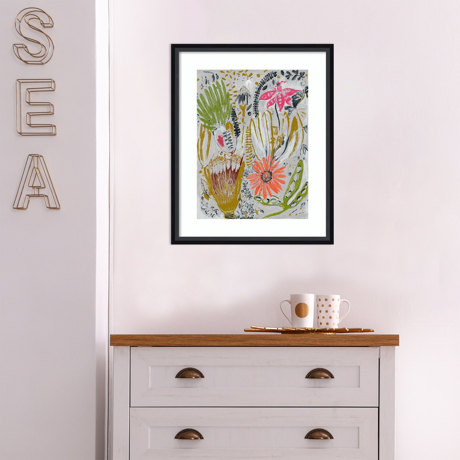 Tropical Blooms by Maya Woods, Black, 17" W x 21" H