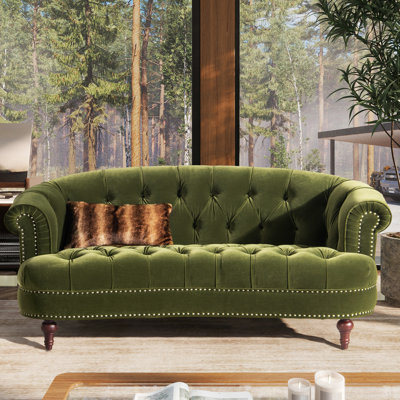 Causeuse Chesterfield La Rosa, velours performance vert olive