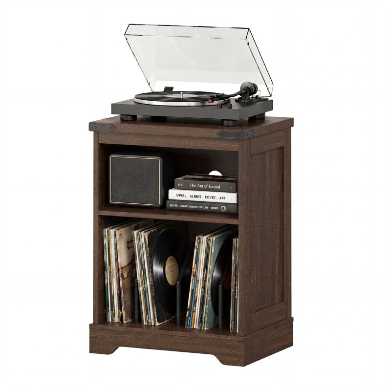 Support pour tourne-disque 29,8 "de style maison de campagne, armoire de rangement pour disques vinyle avec séparateurs en métal