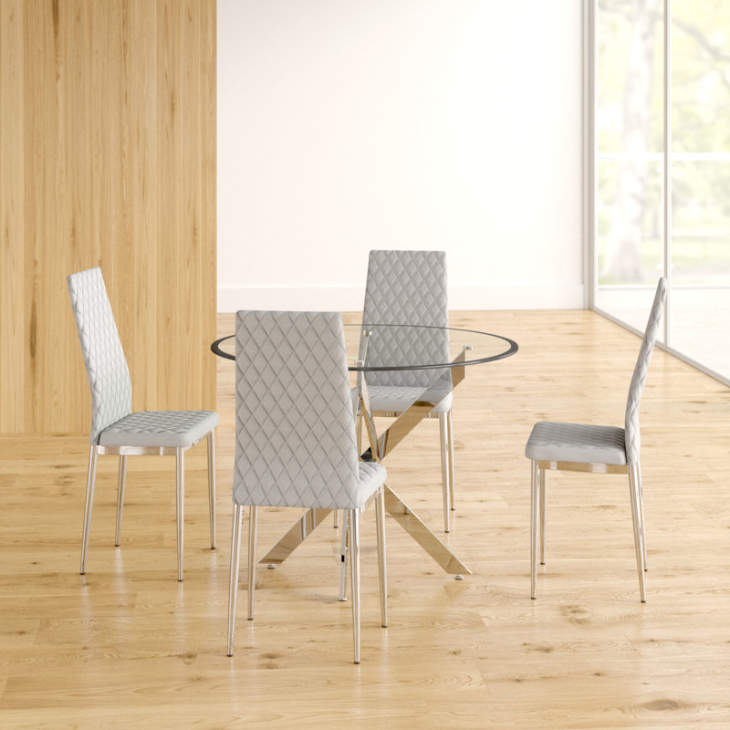 Eubanks 4-Person Round Dining Set, Gray/Silver, Silver