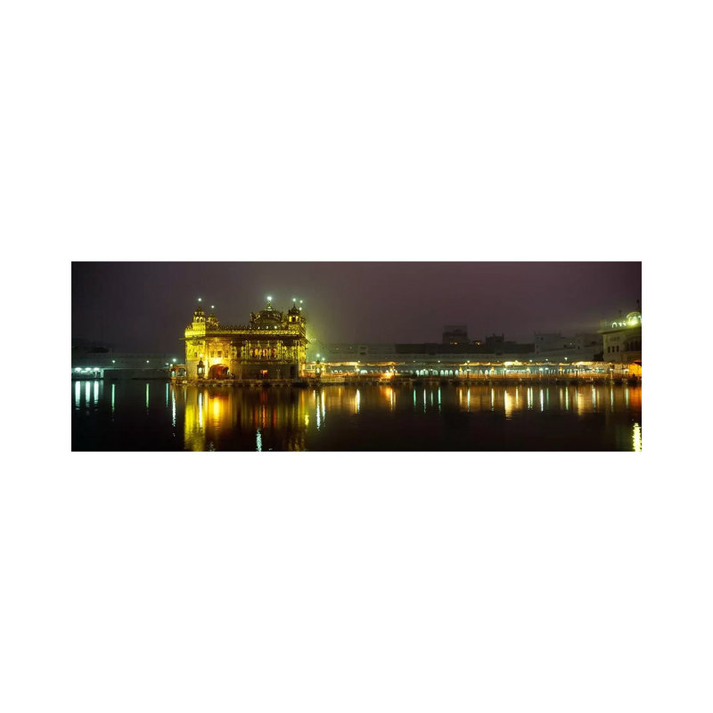 Temple Lit Up At Night, Golden Temple, Amritsar, Punjab, India - Wrapped Canvas Panoramic Print