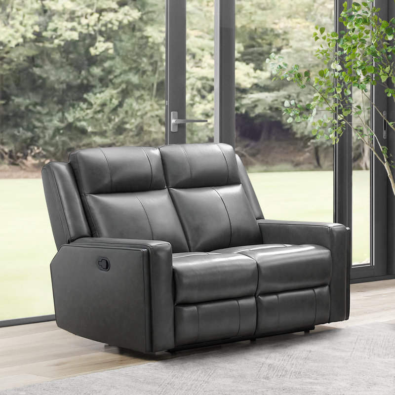 Caelainn 60'' Upholstered Reclining Loveseat, Gray Genuine Leather