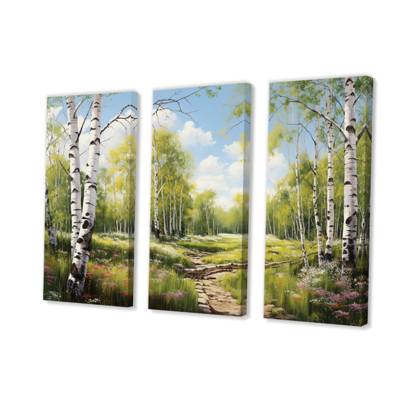 «Birch Woods Spring Awakening III», reproduction sur toile 3 pièces, H 40 po x l 60 po x P 1 po