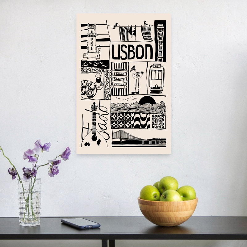Lisbon Travel Collage Vintage Abstract Architecture City Wall Art Print 1 Piece Wrapped Canvas Wall Art