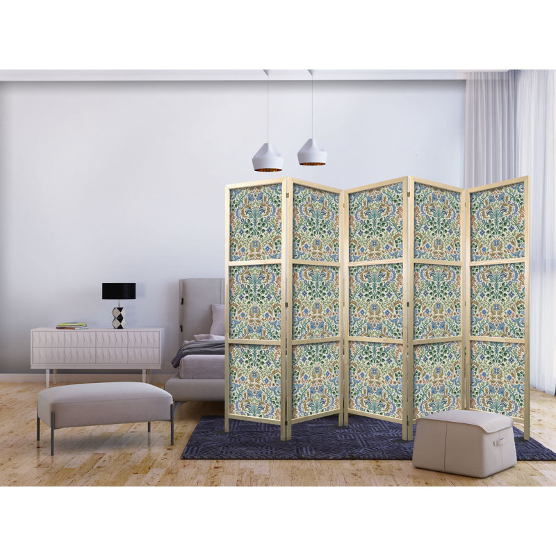 171cm H Solid Wood Folding Room Divider, Green, 171cm H x 225cm W x 1.2cm D