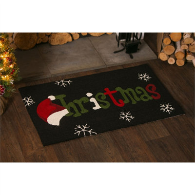 Tapis décoratif intérieur/extérieur noir crocheté à la main