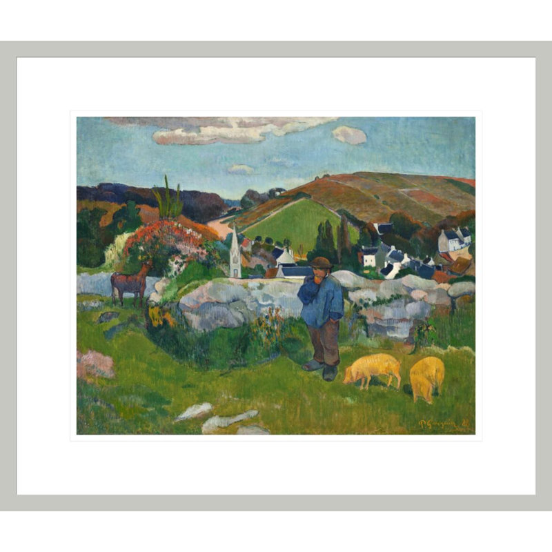 «The Swineherd» par Paul Gauguin - Estampe numérique encadrée, H 17,75 po x l 20,82 po