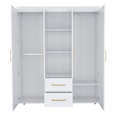 Wardrobe, Deluxe Armoire With Multiple Storage Options And Metal Accents, White