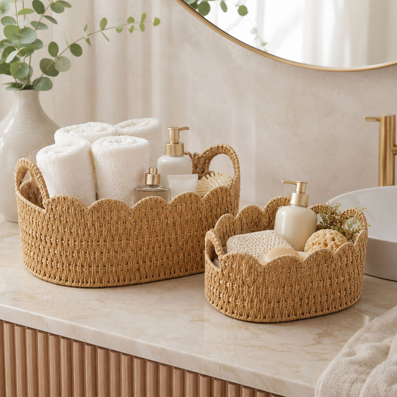 Ensemble de 2 paniers de rangement en corde de papier naturel