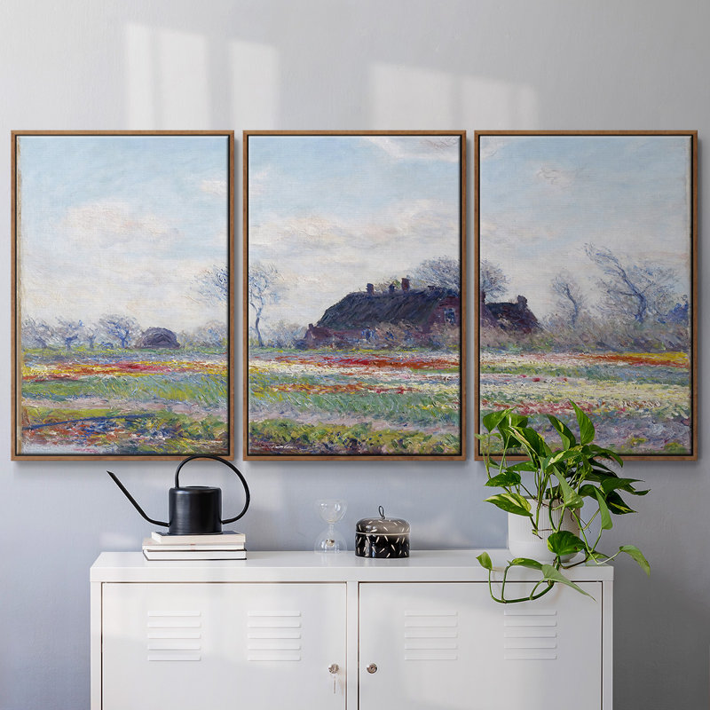 "Tulip Fields At Sassenheim" près de Leyde, 1886, reproduction d'art encadrée sur toile, H 40 po x l 78 po x P 2 po, Noyer