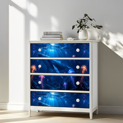 Peel and Stick Wallpaper Wall Mural Blue Whale Underwater Glowing Jellyfish Moonlight Wall Art Self Adhesive and Removable
