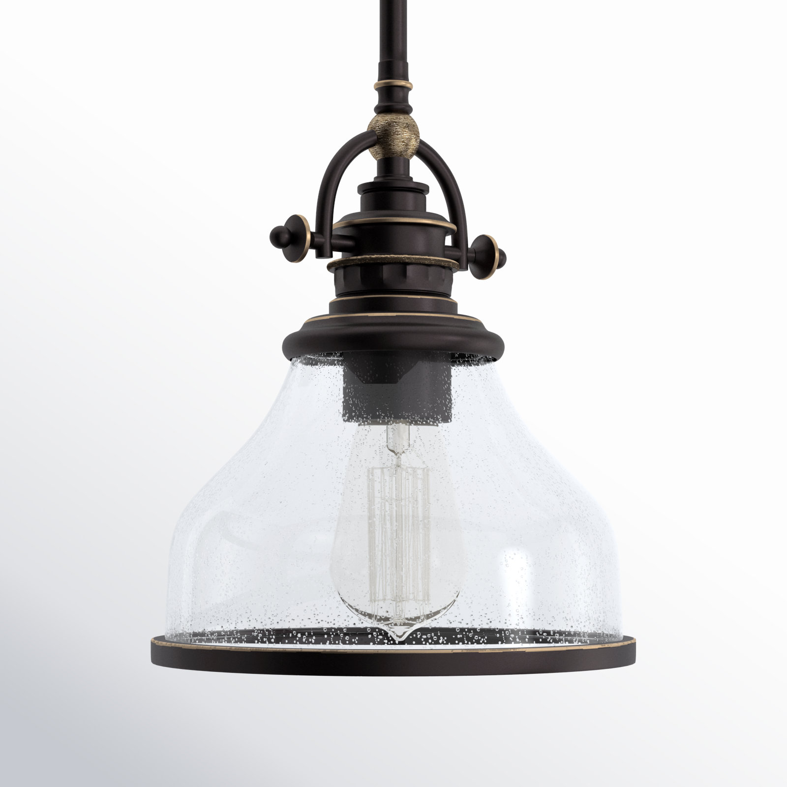 Maybery 1 - Light Single Dome Pendant, Palladian Bronze, 9.5" H x 8" W x 8" D, Clear Seedy Glass
