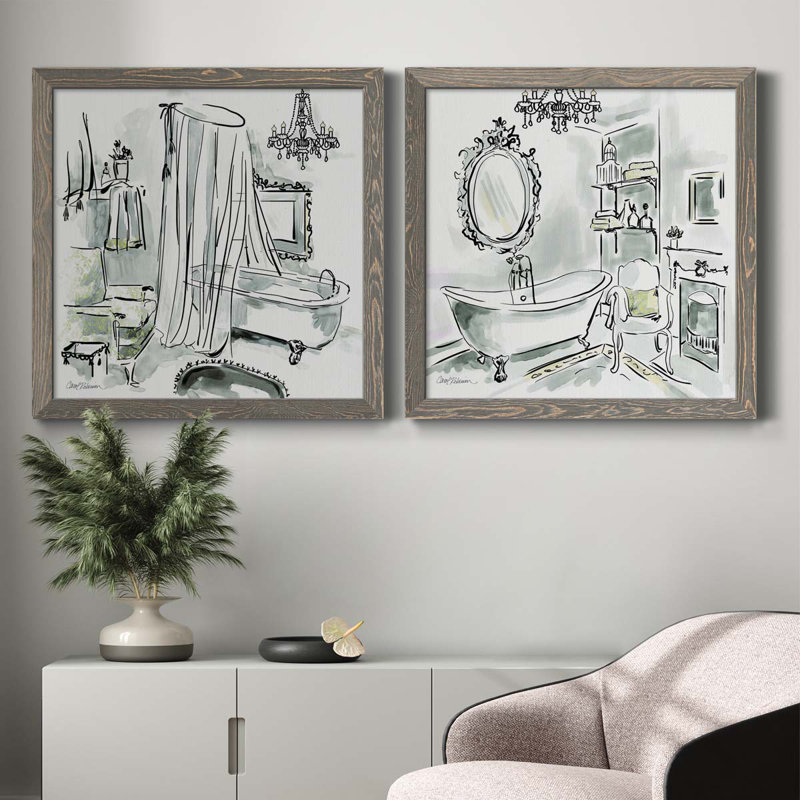 «Opulent Bath I», ensemble de 2 peintures sur toile encadrées, Encadré gris, H 35,5 po x l 71 po x P 1,5 po
