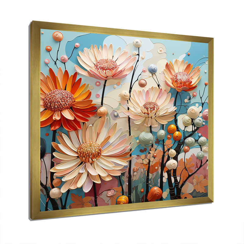 «Soft Elegance Mums Flowers II», reproduction sur toile, H 36 po x l 36 po x P 1,5 po, Cadre doré simple